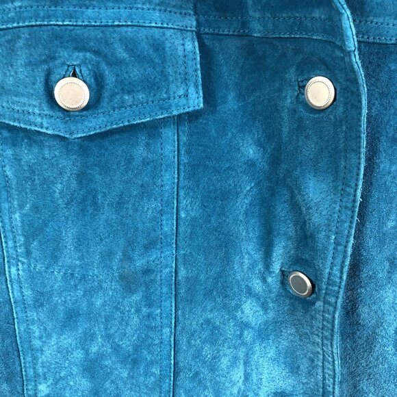 CWS Leather Jacket Womens 1X Plus Size Blue Suede Trucker Turquoise Western - Picture 12 of 16